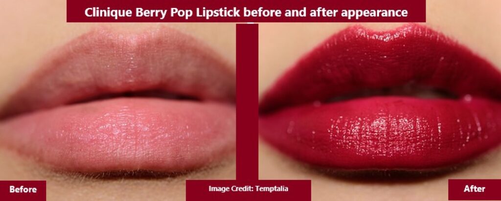 Clinique Berry Pop Lipstick before and after appearance