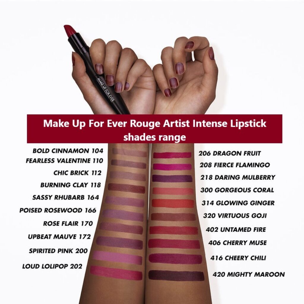 Make Up For Ever Rouge Artist Intense Lipstick shades range